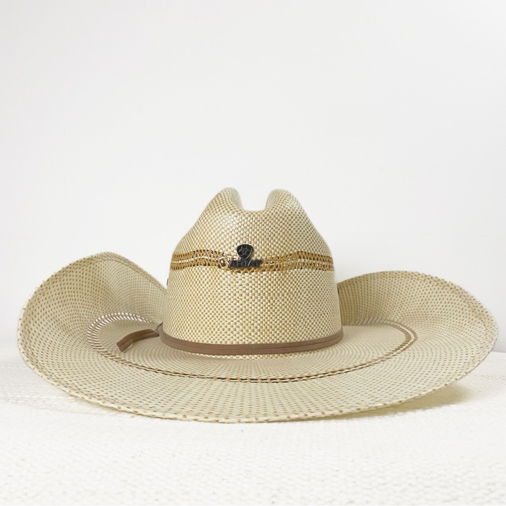 Ariat Bangora Straw Cowboy Hat Double Row Crisscross Ivory Unisex Adult size 7